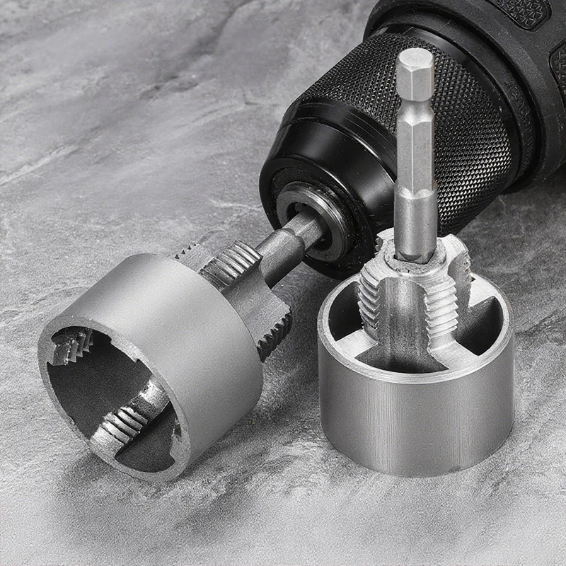 Strumento per maschiatura del filo per trapano elettrico universale per tubi in plastica con apertura filettatura interna esterna per tubi dell'acqua a 4 punti + 6 punti