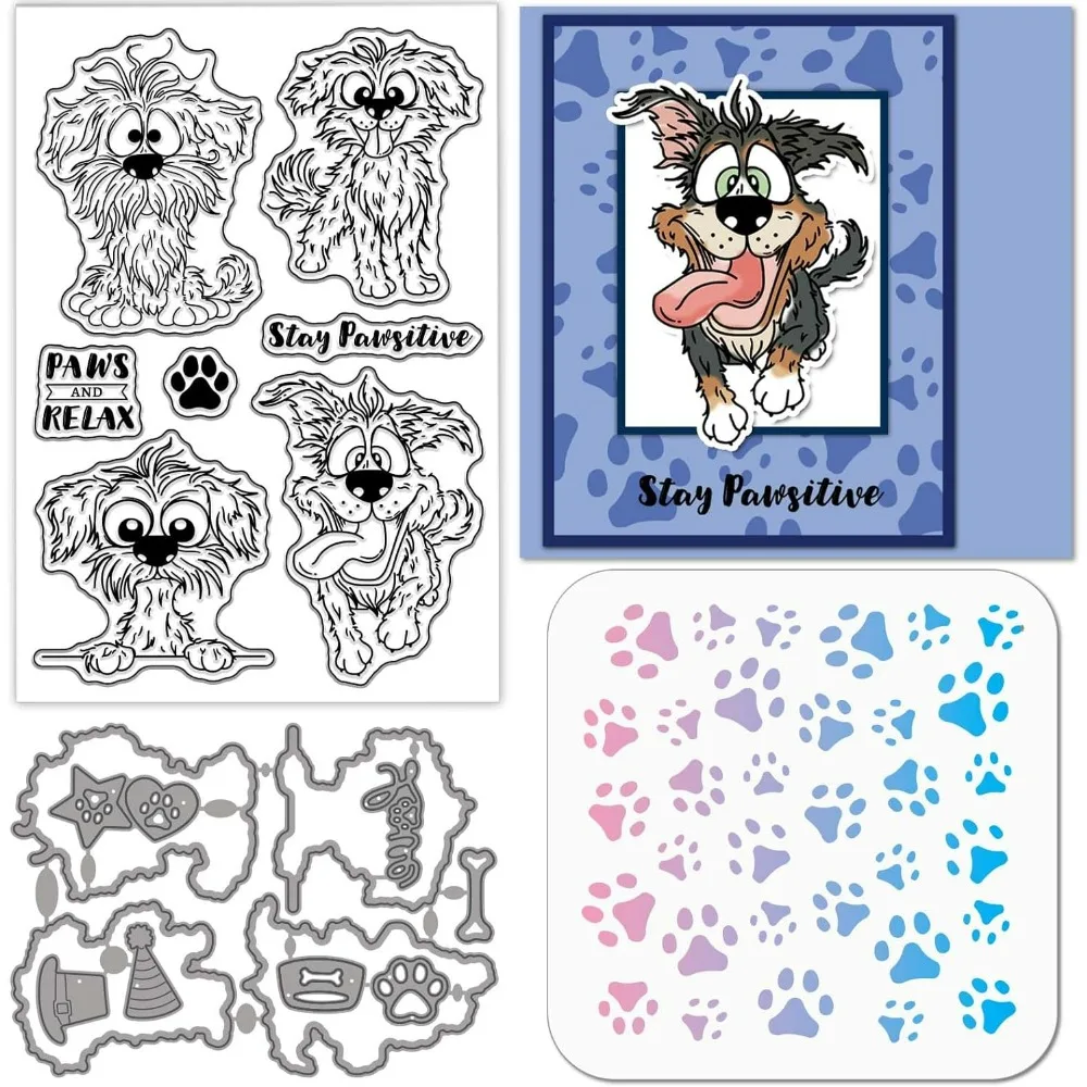 

Прозрачный силиконовый штамп с изображением комиксов, металлические трафареты с мультяшными животными, высечки, собачьи когти, краски, трафареты для изготовления карт