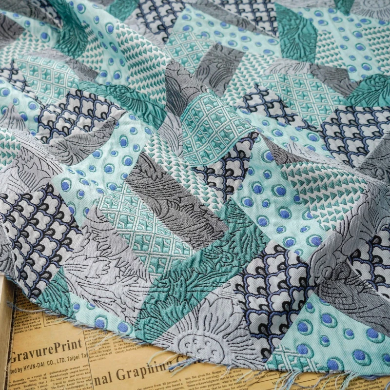 

Рельефная мятно-зеленая жаккардовая ткань с контрастными синими точками, весенне-осенний материал платья, ленивая большая сумка в стиле бохо, принадлежности для рукоделия