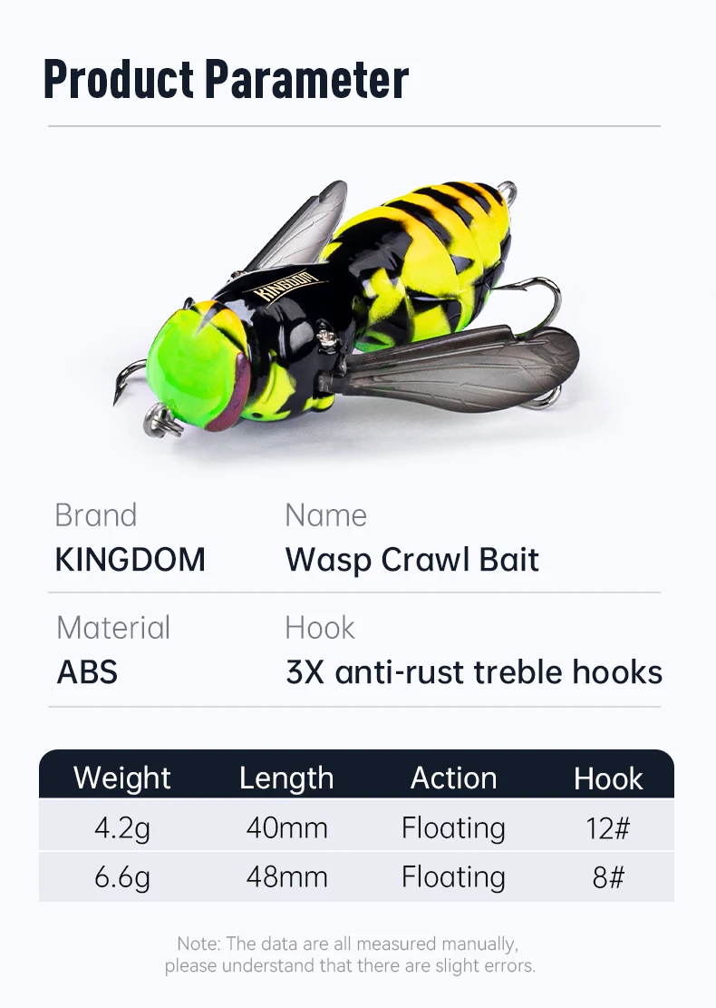 Kingdom Wasp Crawl Bait Schwimmender Angelköder 4,2g/40mm 6,6g/48mm Insekten-Bionik-Swimbaits Oberflächenköder Künstlicher Harter Köder – Detail 9