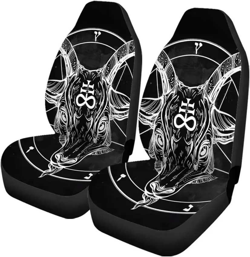 Car Seat Covers Pentagram Demon Satanic Goat Head Binary Symbol Tattoo Set of 2 Auto Accessories Protectors Car Decor Universal