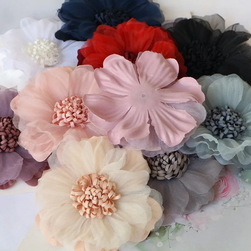 Flores de tela grandes hechas a mano para decoración de ropa, accesorios para el cabello, broches, suministros de manualidades, 9CM, 5 unidades por