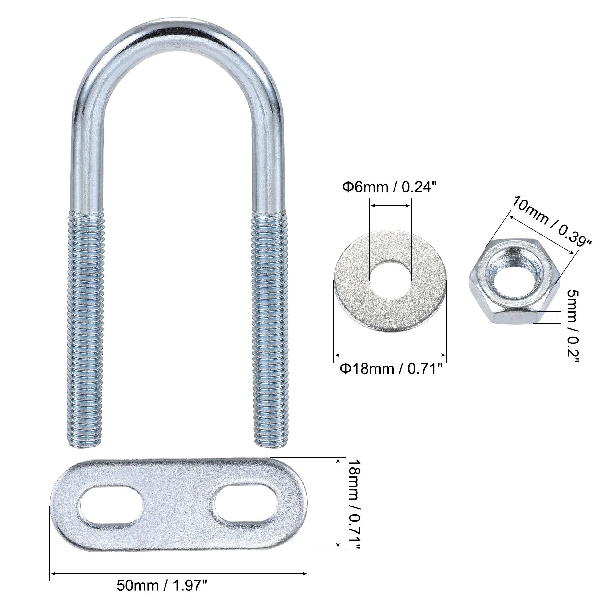 

2/4/8pcs 22mm 25mm 27mm 42mm 63mm 90mm Inner Width Round U-Bolts M6 M8 Steel with Nut, Plate, Washer