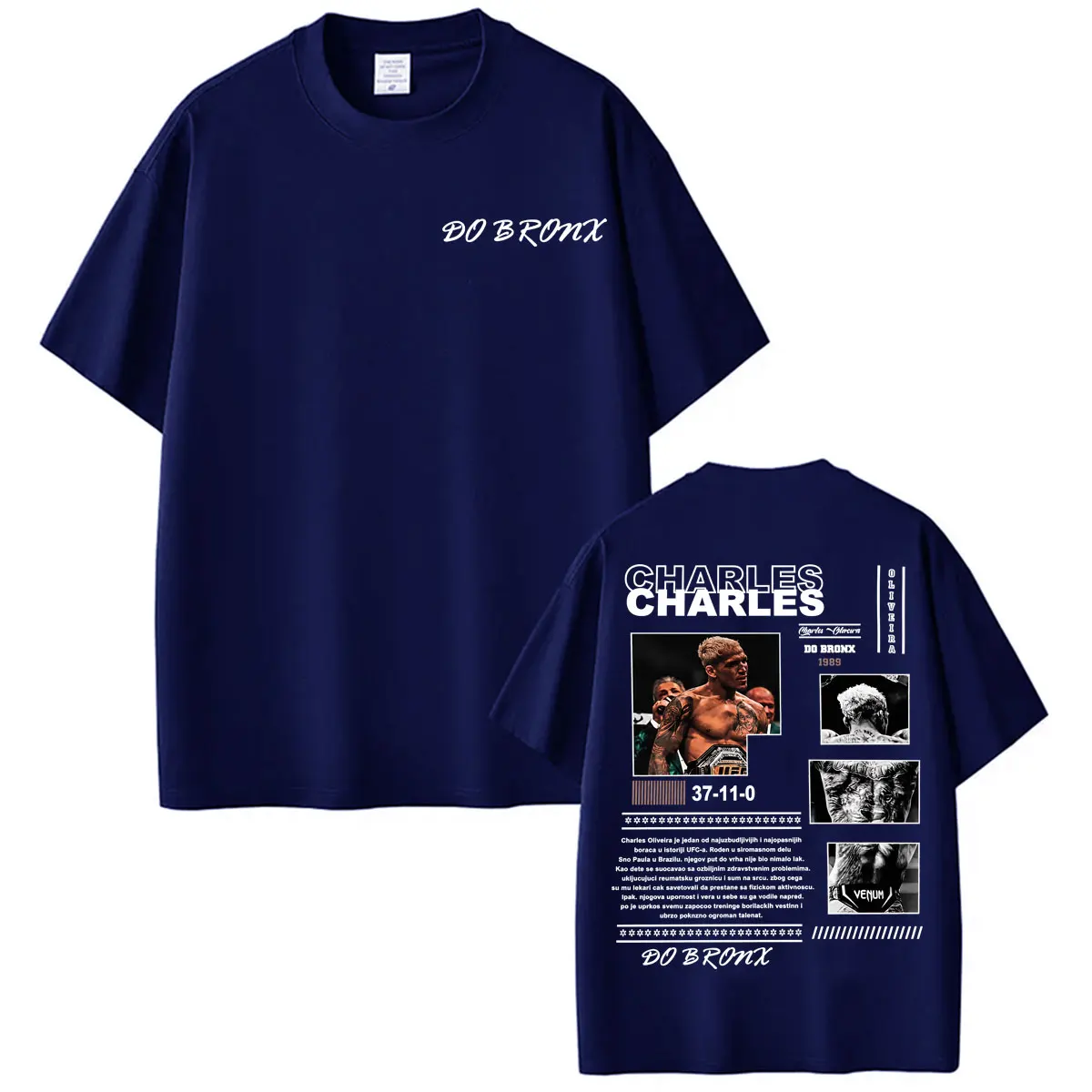 Limited Charles Oliveira Do Bronx Print T Shirts Men's Clothing Fashion Classic Streetwear T-shirt 100% Cotton Oversized T Shirt