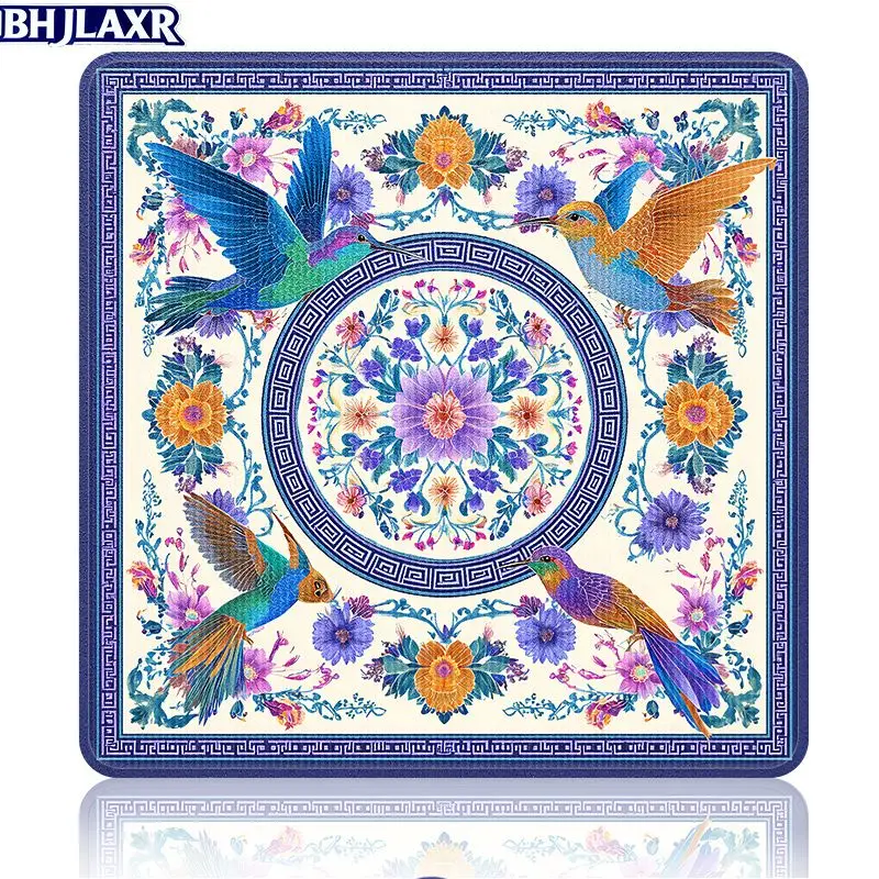 VIKAMA Retro Oriental Flower Bird Mahjong Mat Non-Slip Durable Square Table Mat Living Room Family Board Card Games Home Decor