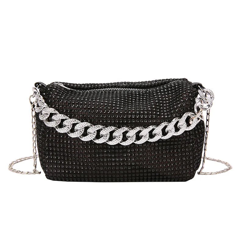 Shiny Full Diamond Evening Bag Women Luxury Rhinestone Decor Banquet Bags Fashion Metal Chain Underarm Bags For Female XA541H