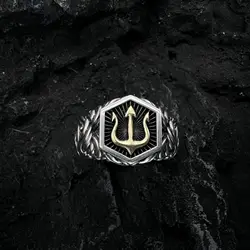 Retro Poseidon Golden Trident Ring For Men Punk Gothic Rock Hiphop Open Ring Handmade Unisex Jewelry Bikers Accessories Man Gift
