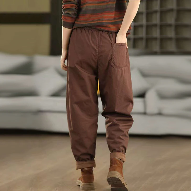 Masss Wasss Brand Winter Fashion Warm Clothes Women Loose Casual Padded Pants Ladies Classic Casual Elastic Waist Harem Trousers