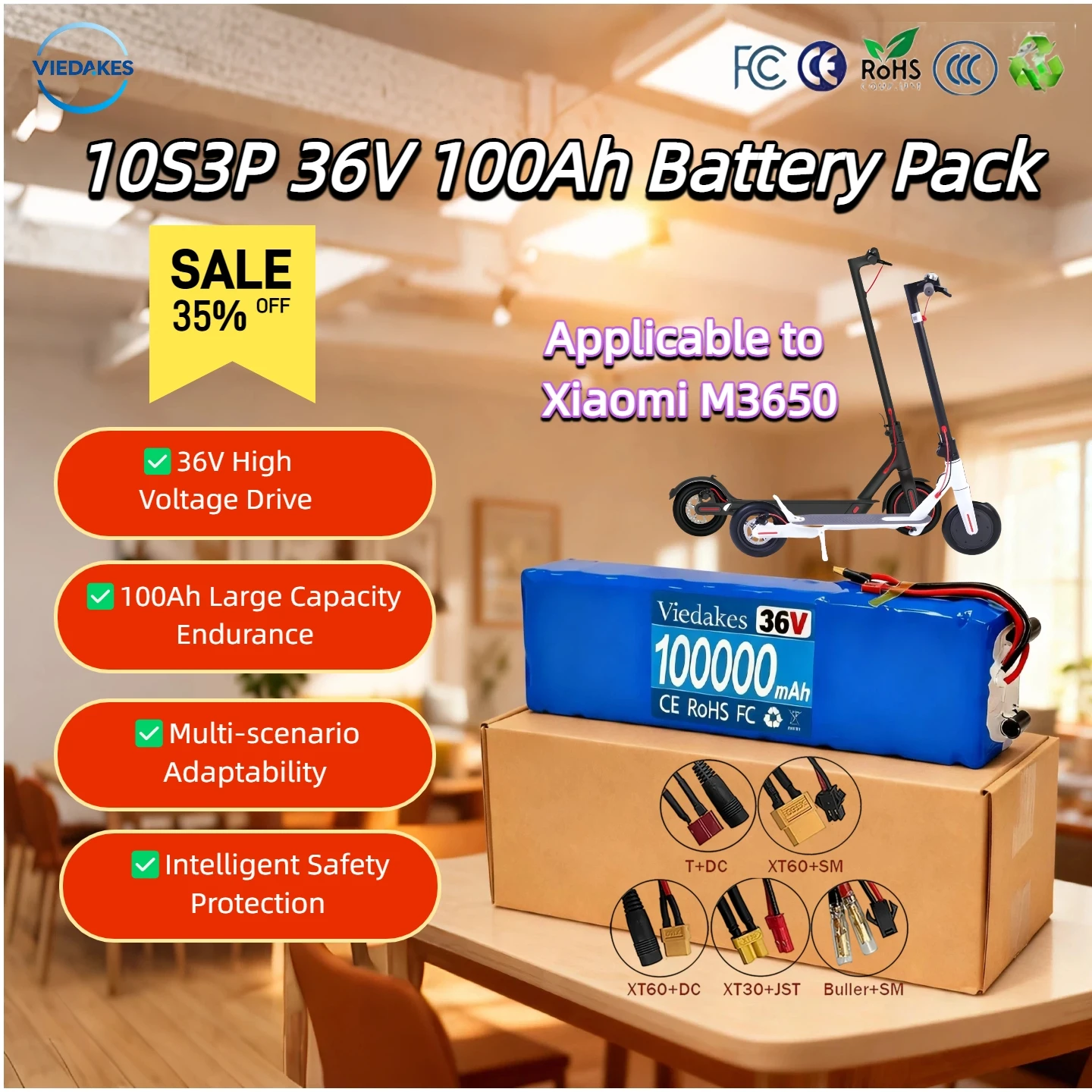 الأصلي Viedakes 10S3P 36 فولت بطارية 18650 بطارية ليثيوم مناسبة لبطارية سكوتر كهربائي Xiaomi M365 + شاحن 42 فولت