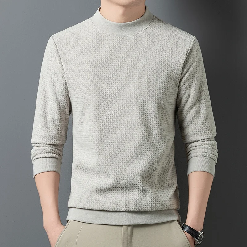 Herren-Sweatshirt mit Rundhalsausschnitt, Waffelstruktur, langen Ärmeln, einfarbig, lockerer Schnitt, lässig, für den täglichen Gebrauch, ein Basic-Oberteil für Herbst und Winter. – Detail 20