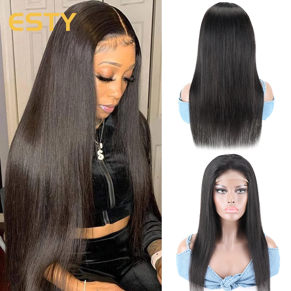 

Transparent Lace Front Human Hair Brazilian Wigs Middle Part Lace Frontal Long Straight Wig for Women PrePlucked 4x4 Closure Wig