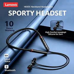 NEW Lenovo HE05X Neck Bluetooth 5.0 Headset Low Delay 8D Stereo Bass Sports Game Bluetooth Headset Waterproof Long Life Fashion