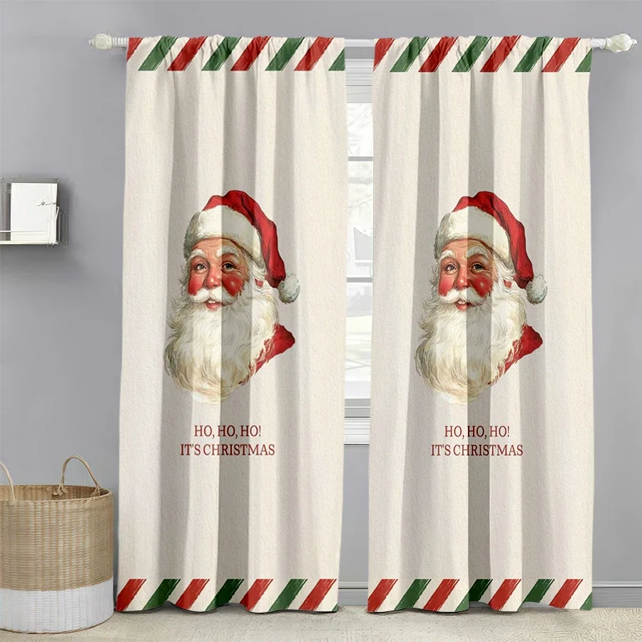 Merry Christmas Santa Claus Curtain Pair Festive Holiday Window Drapes for Xmas Home Decor