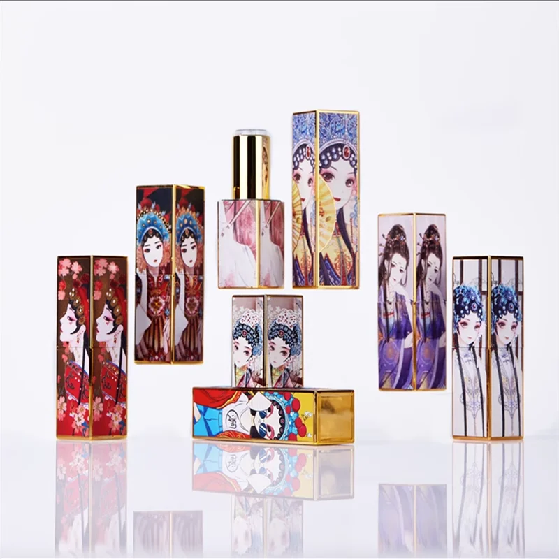 10/30/50pcs Empty Lipstick Tube Containers Chinese Style Square Magnetic Buckle 3D Embossed Lip Balm Shell 12.1mm Makeup Tools