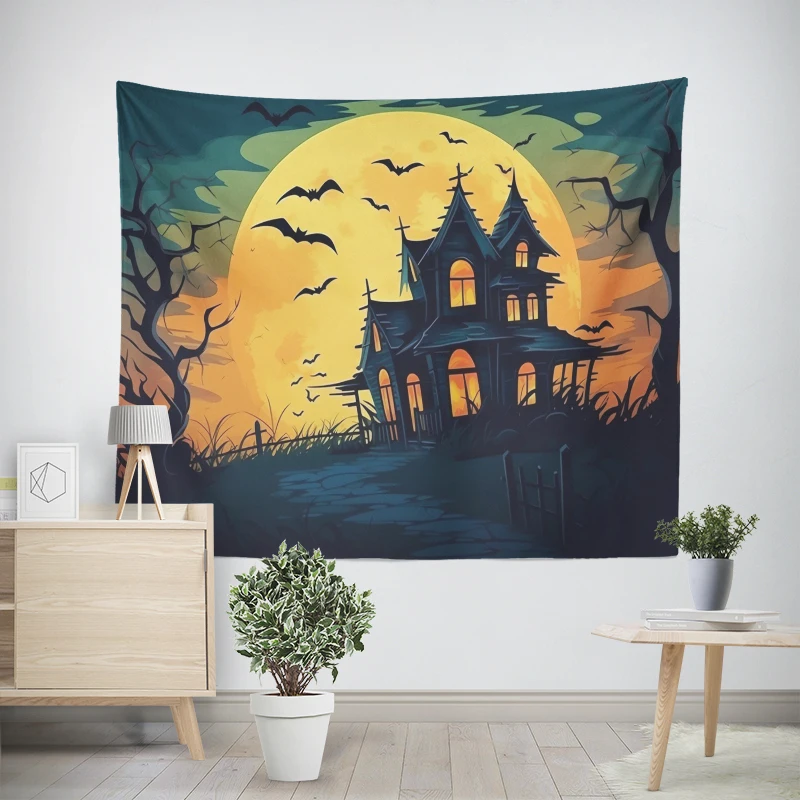 Dekorasi rumah ruang modern item dekorasi dinding permadani estetika dinding kamar tidur seni kain besar permadani Halloween musim gugur lucu