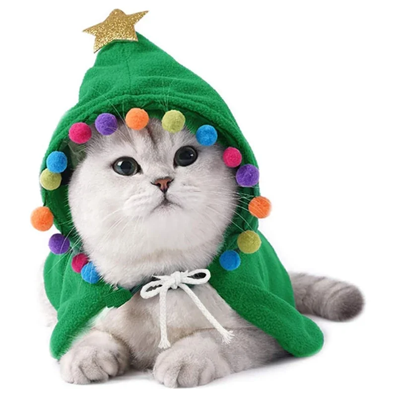 Dog Christmas Outfit Elf Costume Cat Cloak Puppy Clothes Kitten Cape Xmas Tree Costumes For Small Dogs Cats Pet Santa Gifts