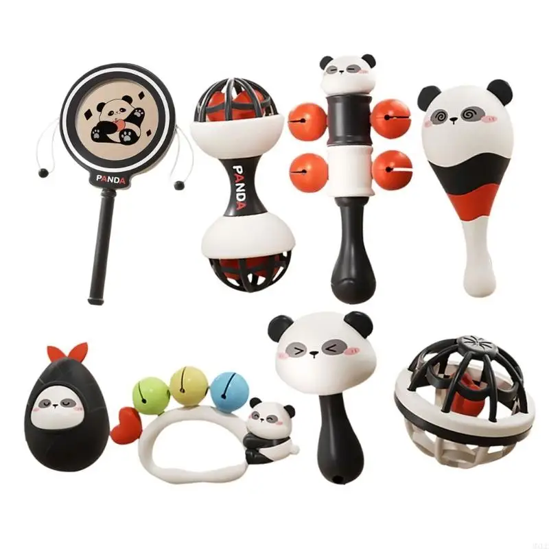 MXLE Baby Rattle Toy Set Plastic Panda Theme Easy Grip For 0-3Months Infants Promoting Head Lifting And Grasping Skills