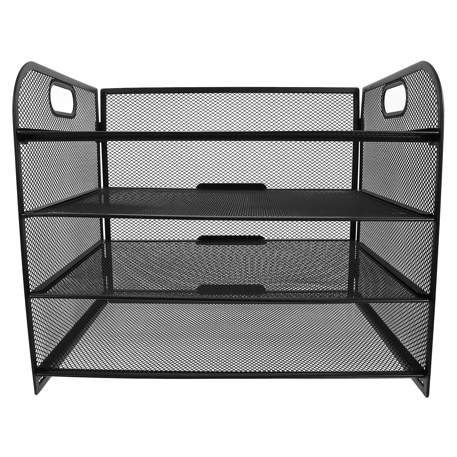 

4 Tier Mesh Desktop File Organizer Detachable Handle Black Paper Tray Office Home School Document Shelf Paper Organizer