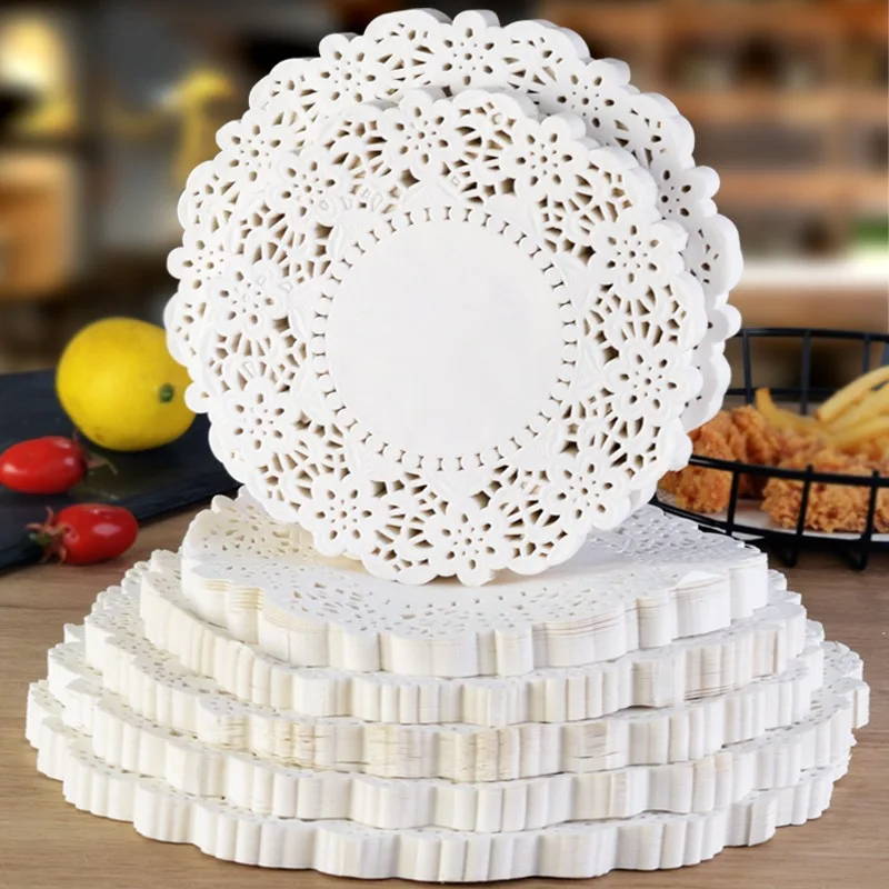 100pcs White Round Paper Doilies Doily Lace Placemats for Tables Wedding Christmas Birthday Party Cake Placemat Table Decoration