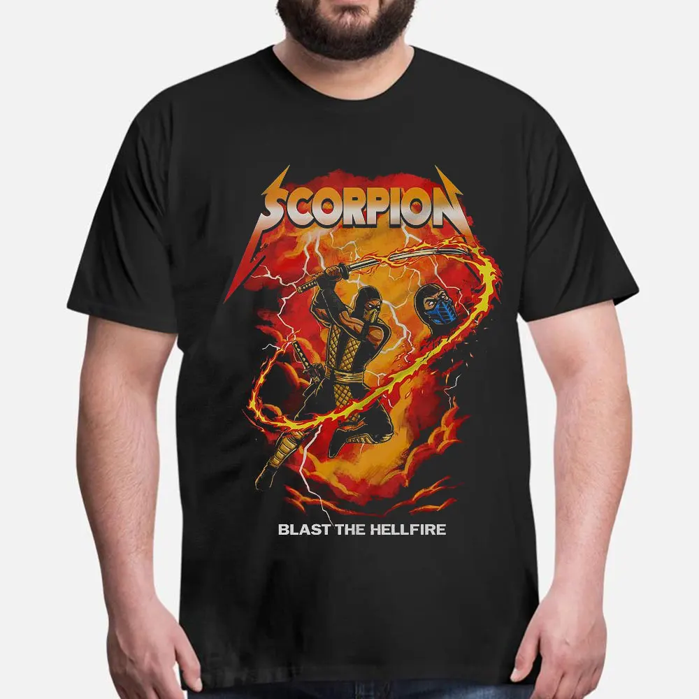Blast the Hellfire Vintage 90's Mortal Kombat Gift T-Shirt for gamer 100% cotton Men's Short Sleeve Graphic clothes All size top