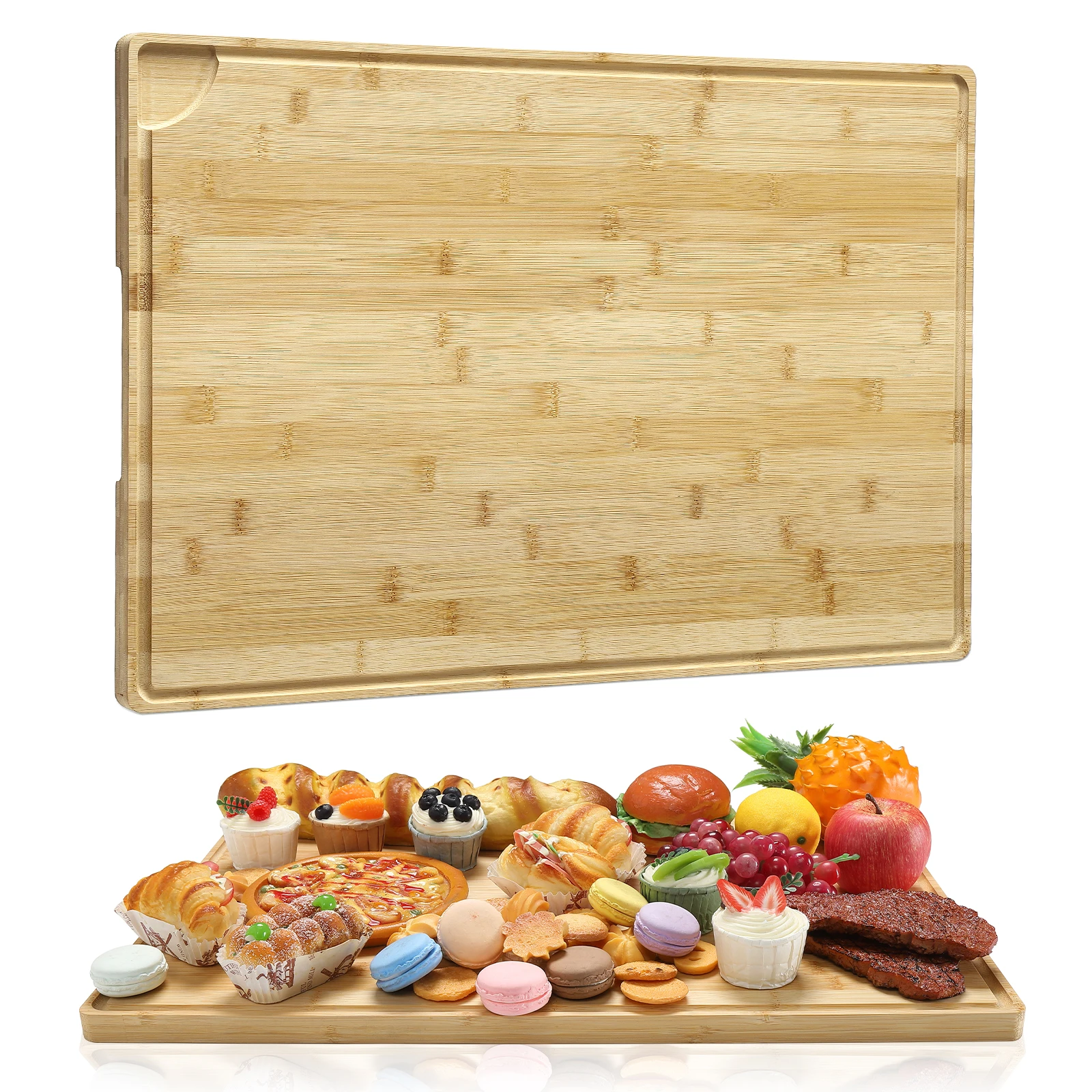 Extra Large Wood Fiber Cutting Board 24x16 Inch, Thick and Durable Eco-Friendly Wooden Chopping Block with Deep Juice Groove, Knife-Friendly, Built-in Handles, Ideal for Meat, Cheese, Vegetables, Fruits, Bread