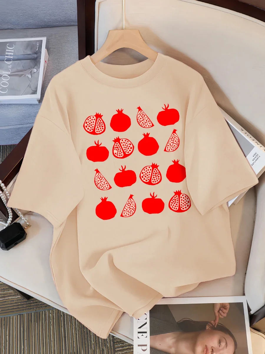 شكل الرمان التوضيح تي شيرت مطبوع المرأة عادية تي شيرت لينة أنثى الشارع ملابس بأكمام قصيرة الجرافيك الملابس الجديدة