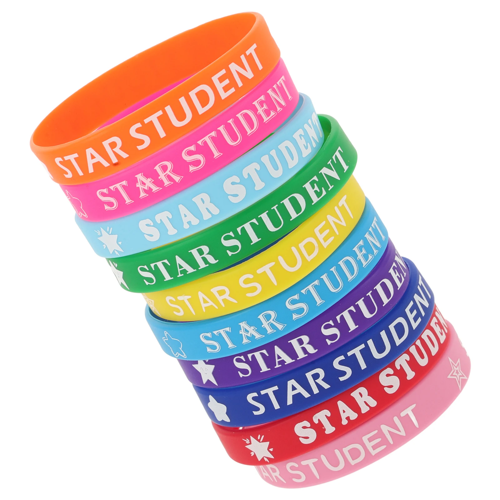 

10Pcs Colorful Silicone Wristbands Star Student Reward Bracelets Stylish Wristbands for Kids Classroom Supplies