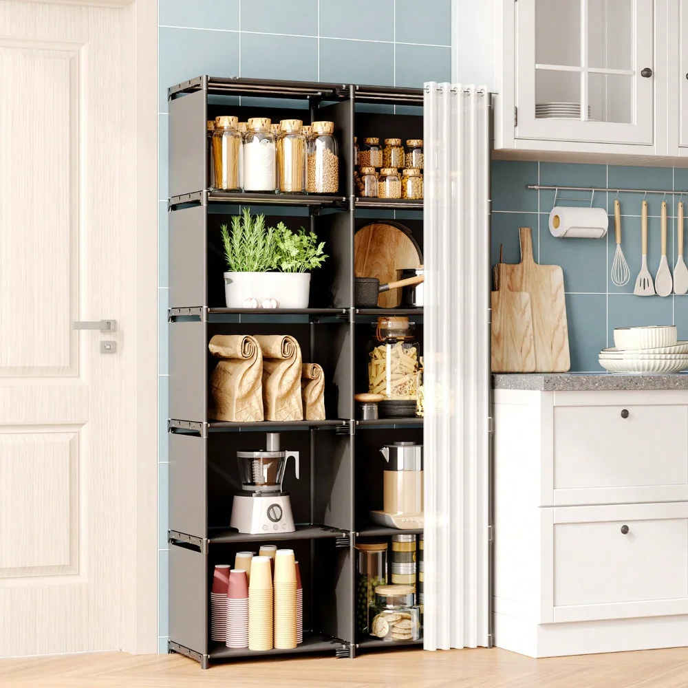 

1 Pack 5-Tier Storage Cabinet In White - Space-Saving Kitchen Cabinet With Adjustable Shelves, Easy Assembly Storage Organizer