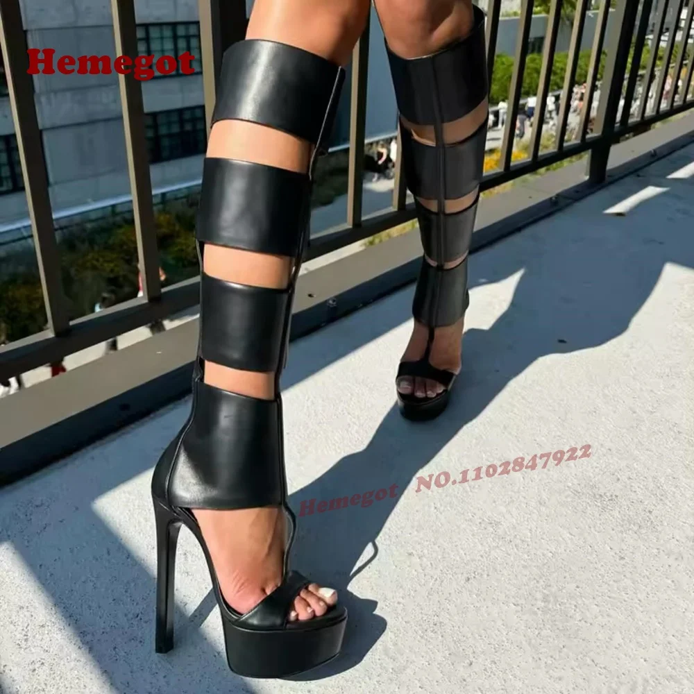 أسود T-حزام قطع صنادل طراز جلاديتور اللمحة تو منصة خنجر عالية الكعب المرأة الصنادل الصلبة عودة زيبر الأحذية الرومانية 2025 #2