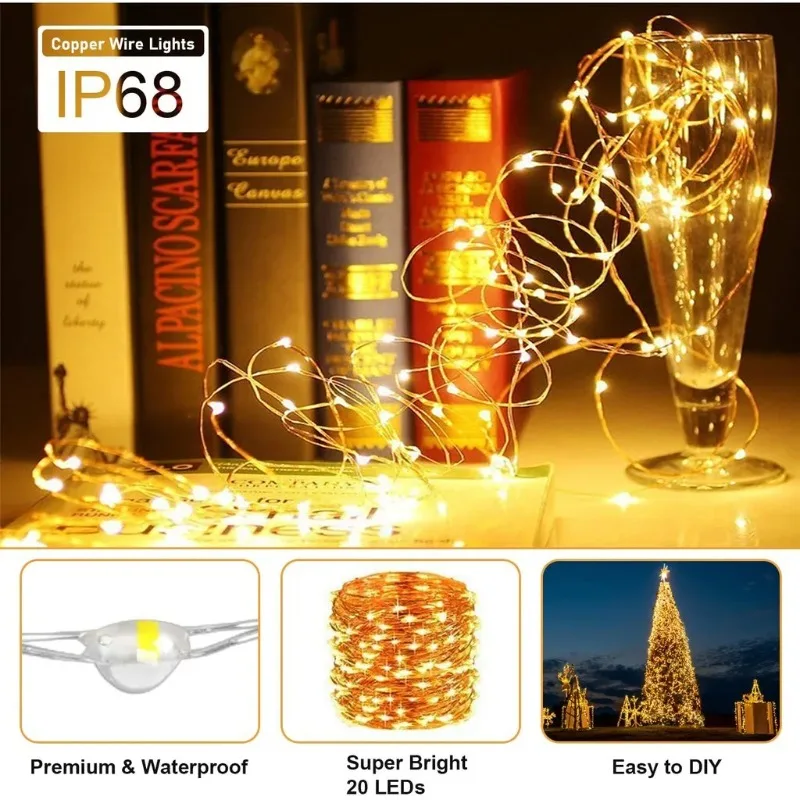 10Pack Copper Wire Fairy Lights 2M Battery LED String Lights for Wedding Patio Decor