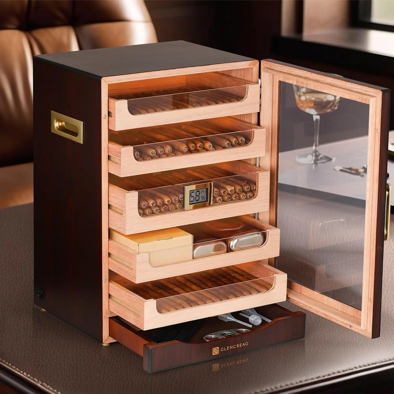 ^For Cigar Humidor Cabinet with Automatic LED Light, Extra Large Size for 250 Cigars, Spanish Cedar Lining, Tight-Seal Magnetic
