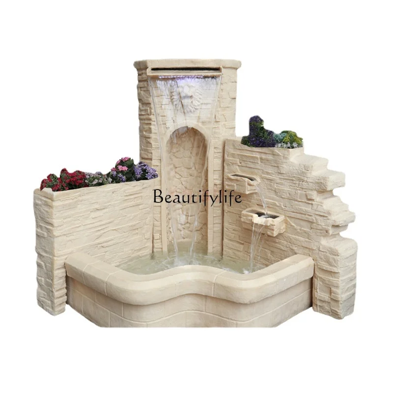 Large European-Style Water Fountain Villa Courtyard Garden Waterscape Fish Pond Sandstone-like Landscape Furnishing Articles