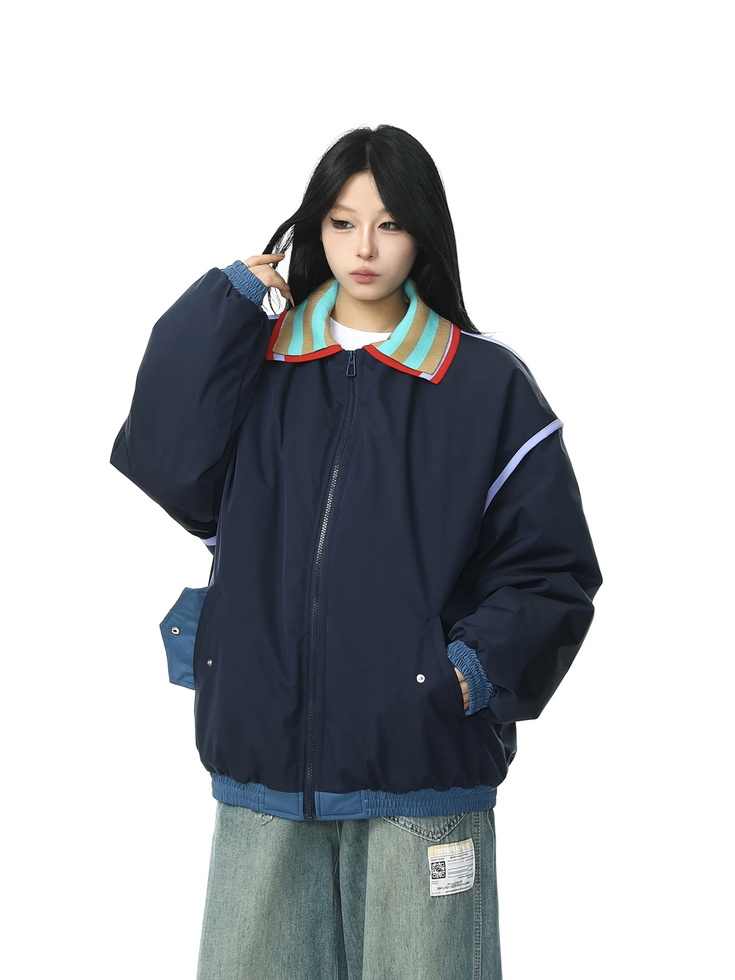 

Wild American Retro College Sle Thiened Cotton Jaet Women's Unique Design Trendy Winter Outerwear Street Sle Col...