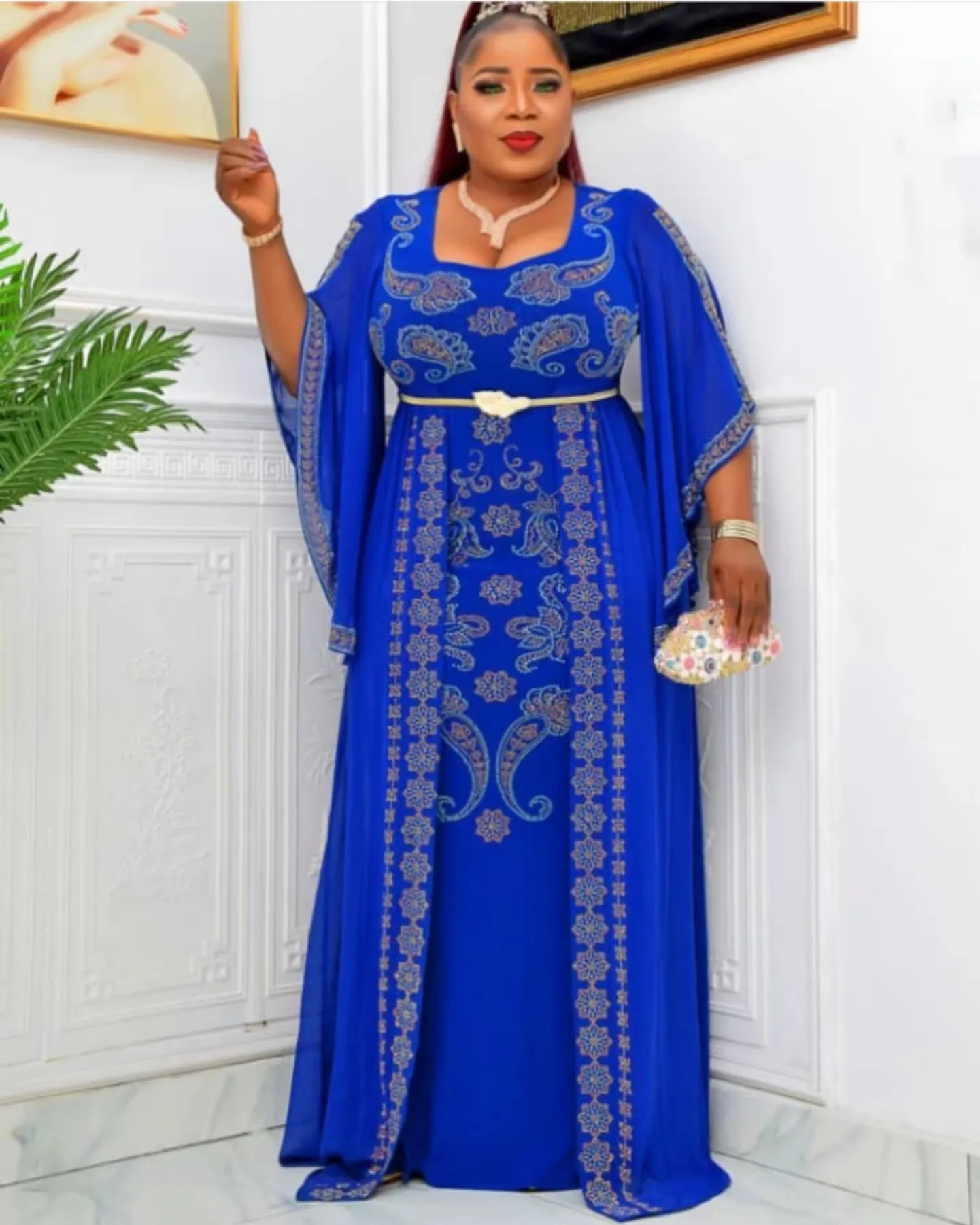 2022 Spring Autumn African Women Half Sleeve Black Red Dark Blue Polyester Long Dress African Robes African Clothes for Women
