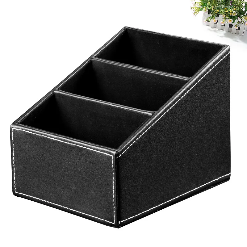 2023 1pcs Leather Remote Control  Organizer Phone Desktop Storage Box Organizer Box  Closet Organizer  Storage Box  Wooden Box