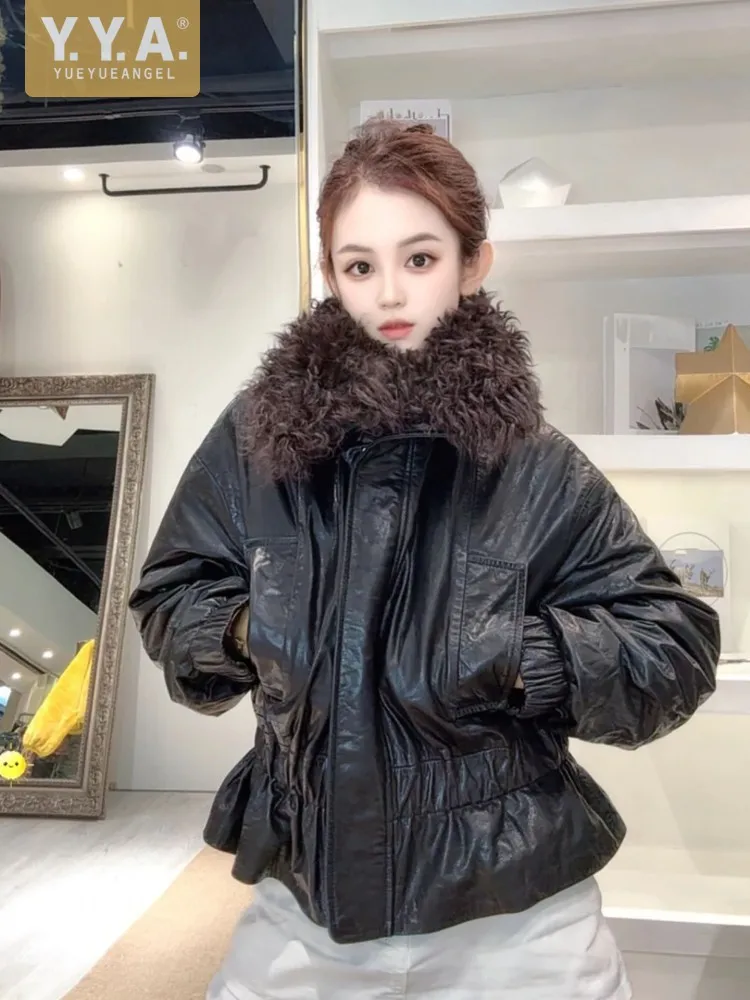 Winter Women Turndown Collar Cowhide Genuine Leather Down Jacket Coat Fashion Warm Zipper Loose Fit New Designer Jackets Outwear