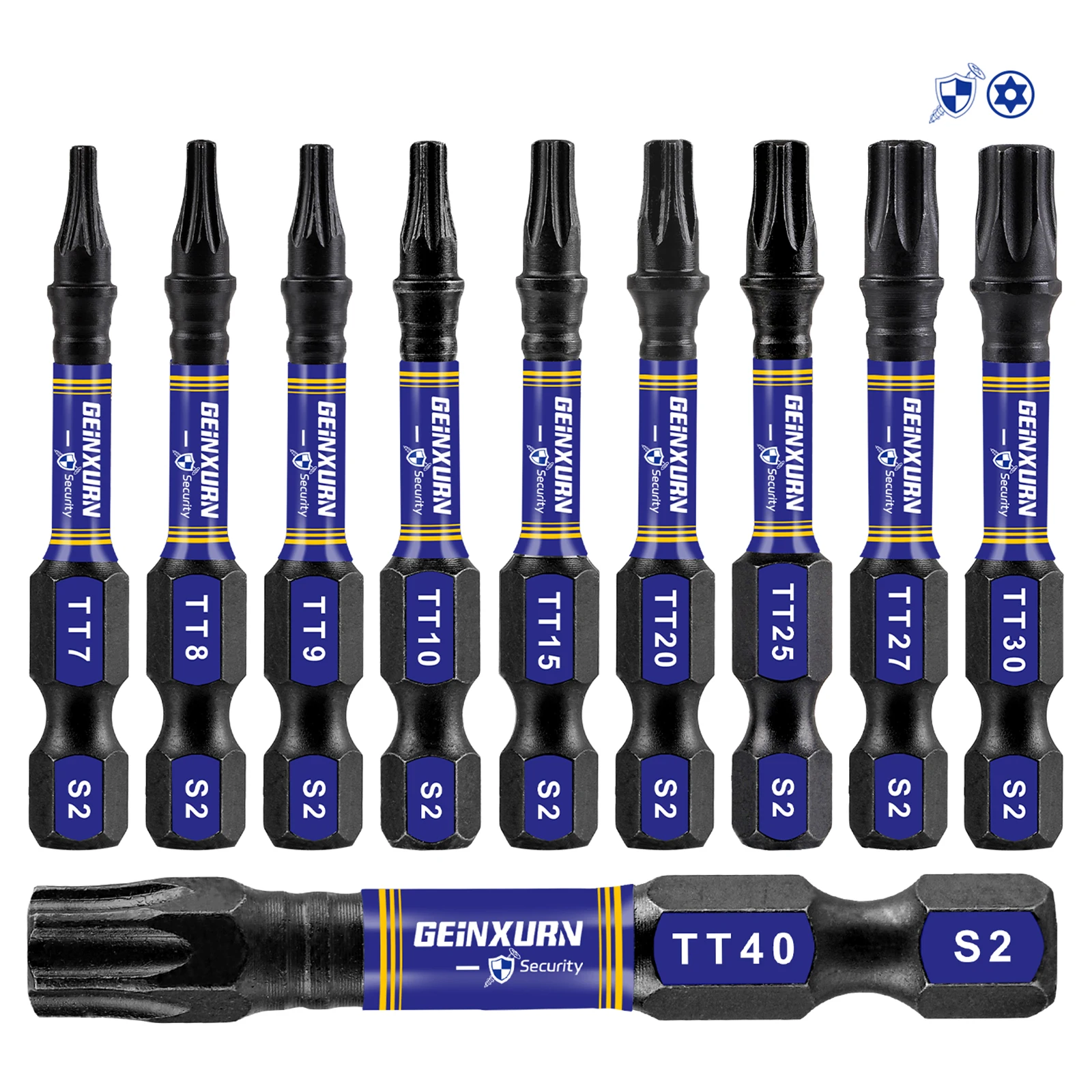 Zestaw końcówek wkrętakowych Geinxurn Security Torx TT7-TT40, magnetyczne końcówki wkrętakowe Torx z uchwytem magnetycznym na końcówki udarowe
