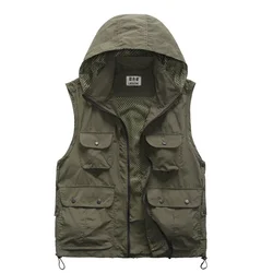 Hooded Multi Pockets Vests For Men Women Waistcoat Photographer Reporters Volunteer's Vest Tools Pockets Work Uniforms VT-223