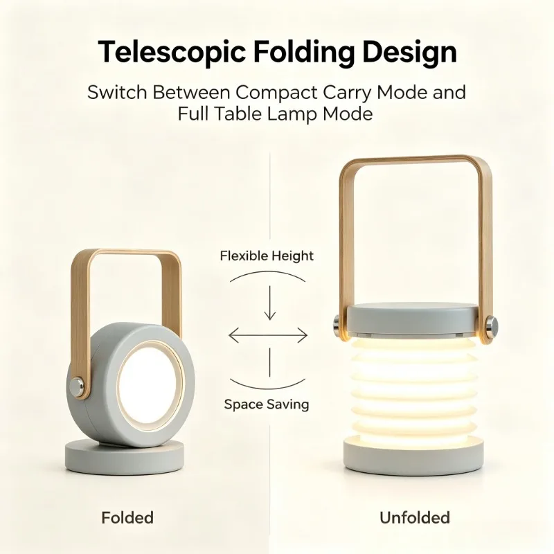 Handle Foldable LED Night Light Portable Reading Lamp with Telescopic Design USB Rechargeable Table Lantern for Bedroom Home