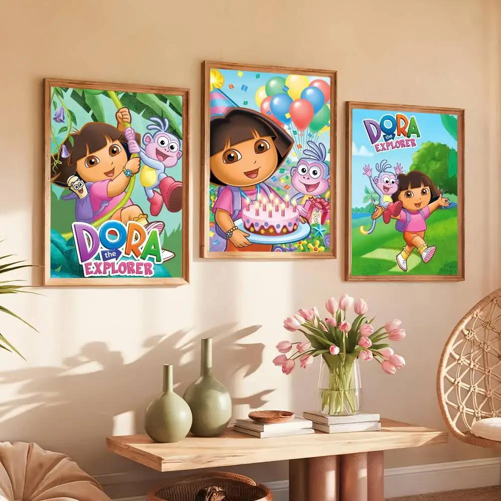 Cartoon D-Dora the E-Explorer-S Poster Paintings Self Adhesive Prints Home Bedroom Living Room Decor Vintage Gift