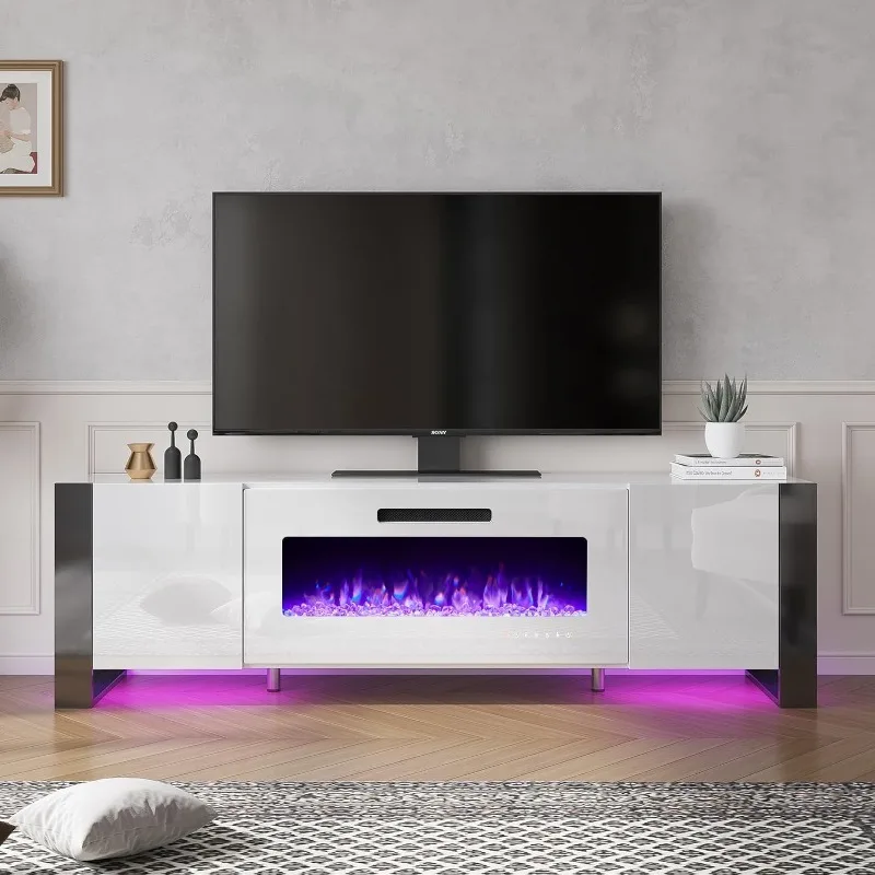 

70" Fireplace TV Stand,Media Console with 36" Electric Fireplace,LED Lights Storage Entertainment Center for TVs Up to 80"