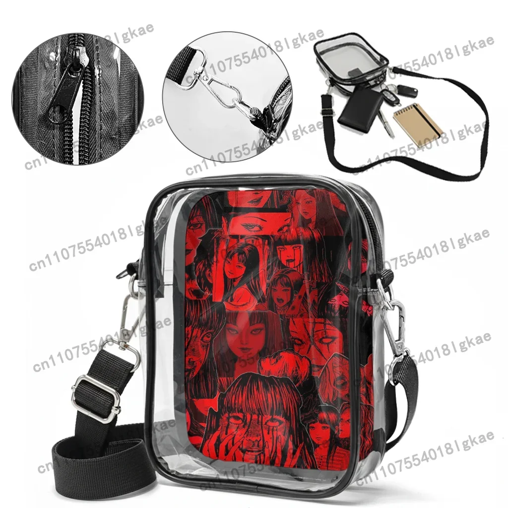 Junji Ito Tomie Transparent lunch bag, crossbody bag with shoulder straps transparent lunch bag for women and men Wh