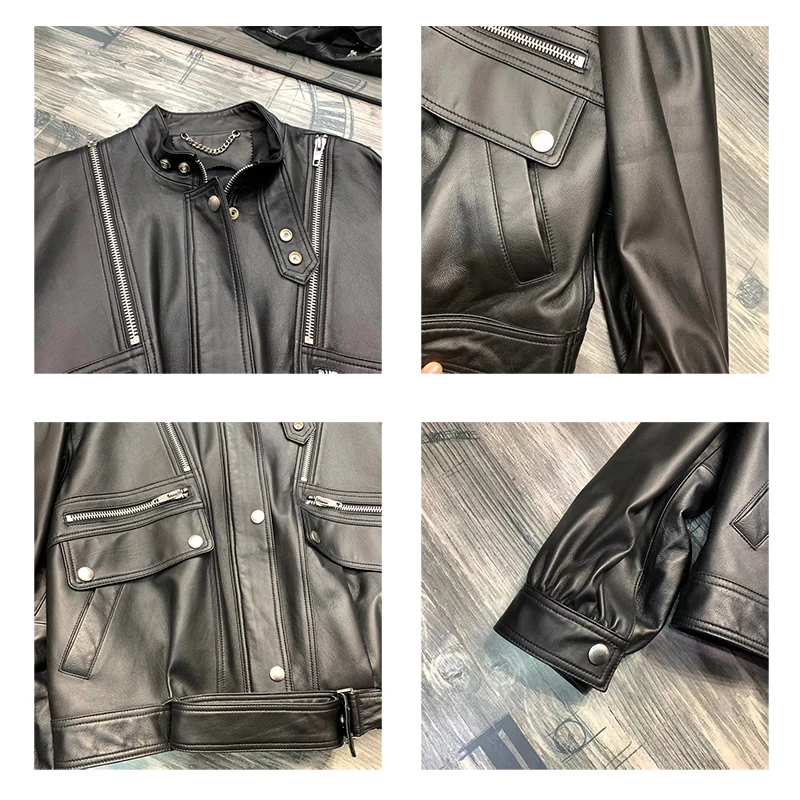 Uniforme de Baseball court et tendance pour femmes, Chaqueta Piel Mujer, peau de mouton véritable, Locomotive Punk, Manteau ample, poche, fermeture éclair en métal