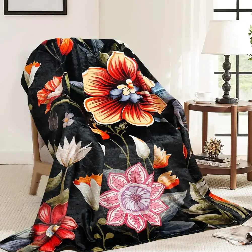 Wildflower Floral Blanket for Women Girls Super Soft Cozy Flannel Fleece Flower Throw Blanket Plush Botanical Plant Bed Blanket