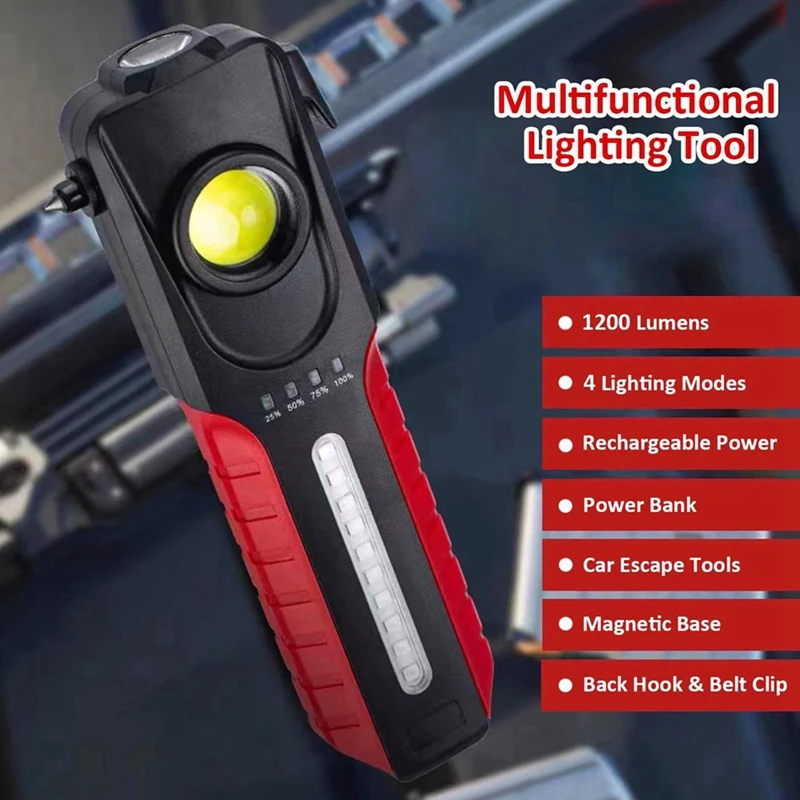 Multifunctional LED COB Flashlight With Window Breaker,1200 Lumens Magnet Outdoor Handheld Emergency Working Light