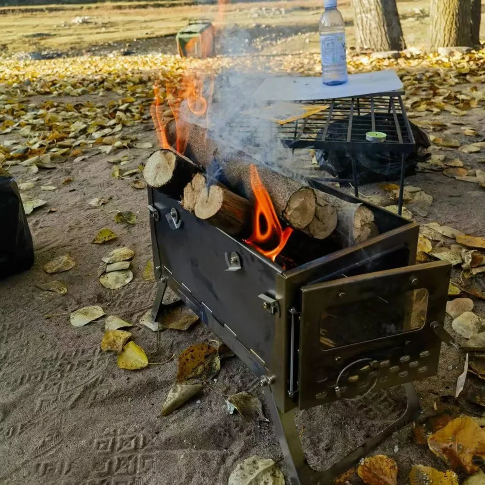 Imagem -02 - Barraca de Acampamento Portátil Fogão a Lenha Fogão a Lenha Ultraleve com Tubos de Chaminé Caminhadas Multifuncionais Cozinhar Fogão a Lenha