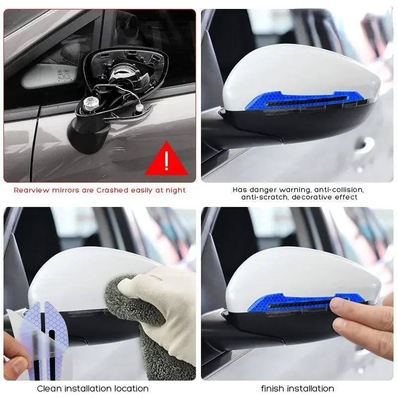 Car Rearview Mirror Stickers Scratches Collision Avoidance Warning Strip Tape Warn On Reflective Traceless Protective Sticker