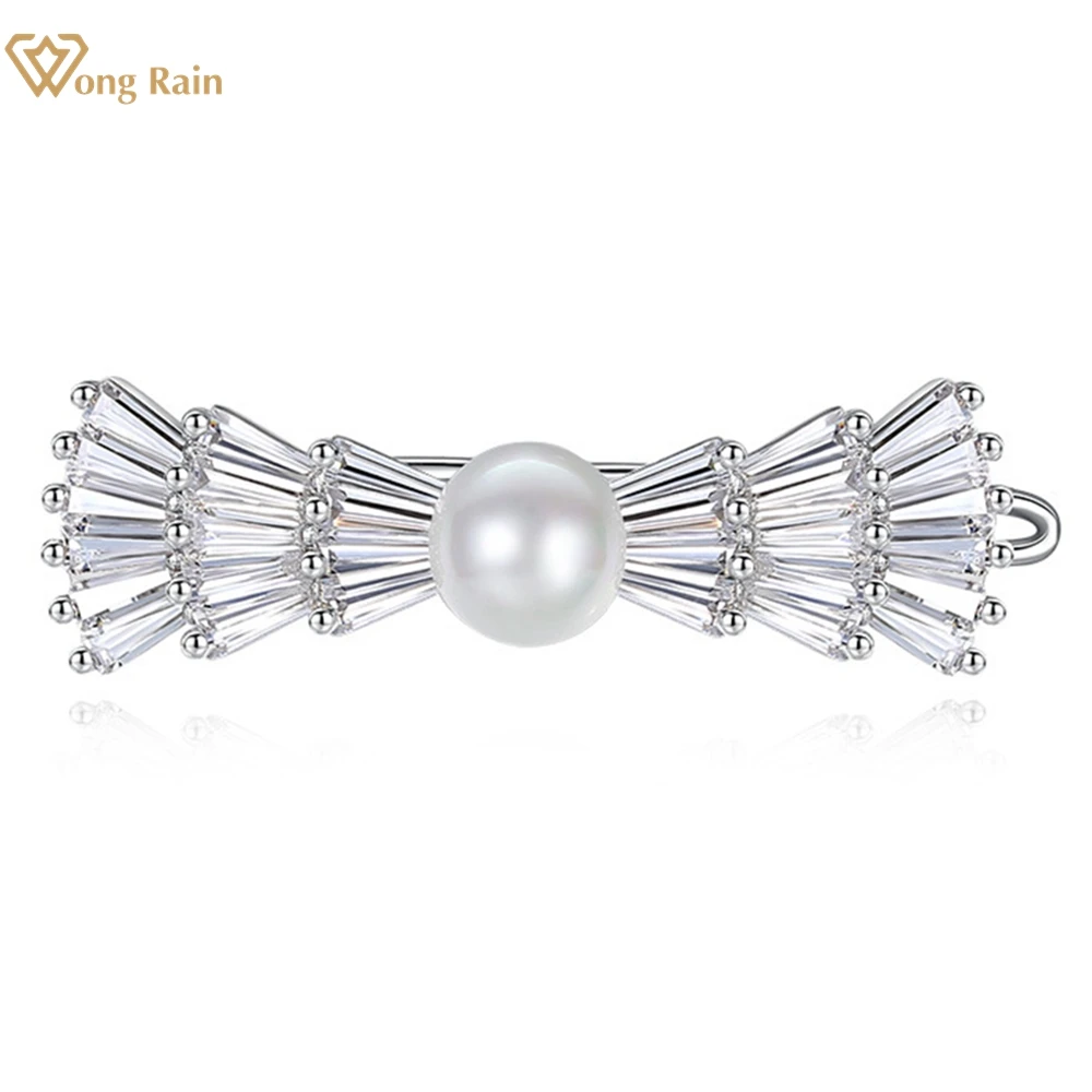 Wong Rain 100% 925 Sterling Silver Pearl Lab Sapphire Gemstone Sparkling Barrettes for Women Hair Jewelry Girls Gifts Wholesale