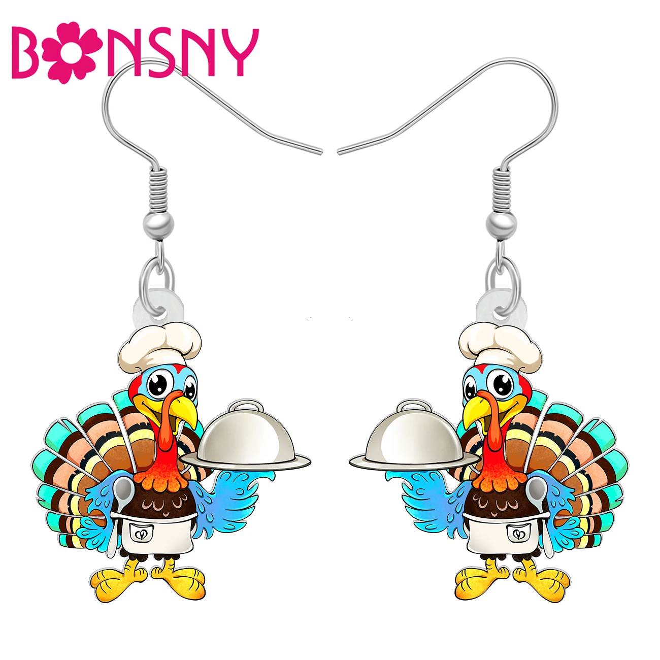 BONSNY Acrylic Thanksgiving Gifts Thankful Turkey Chicken Dangle Earrings Creative Cook Animal Jewelry For Women Chicken Lovers
