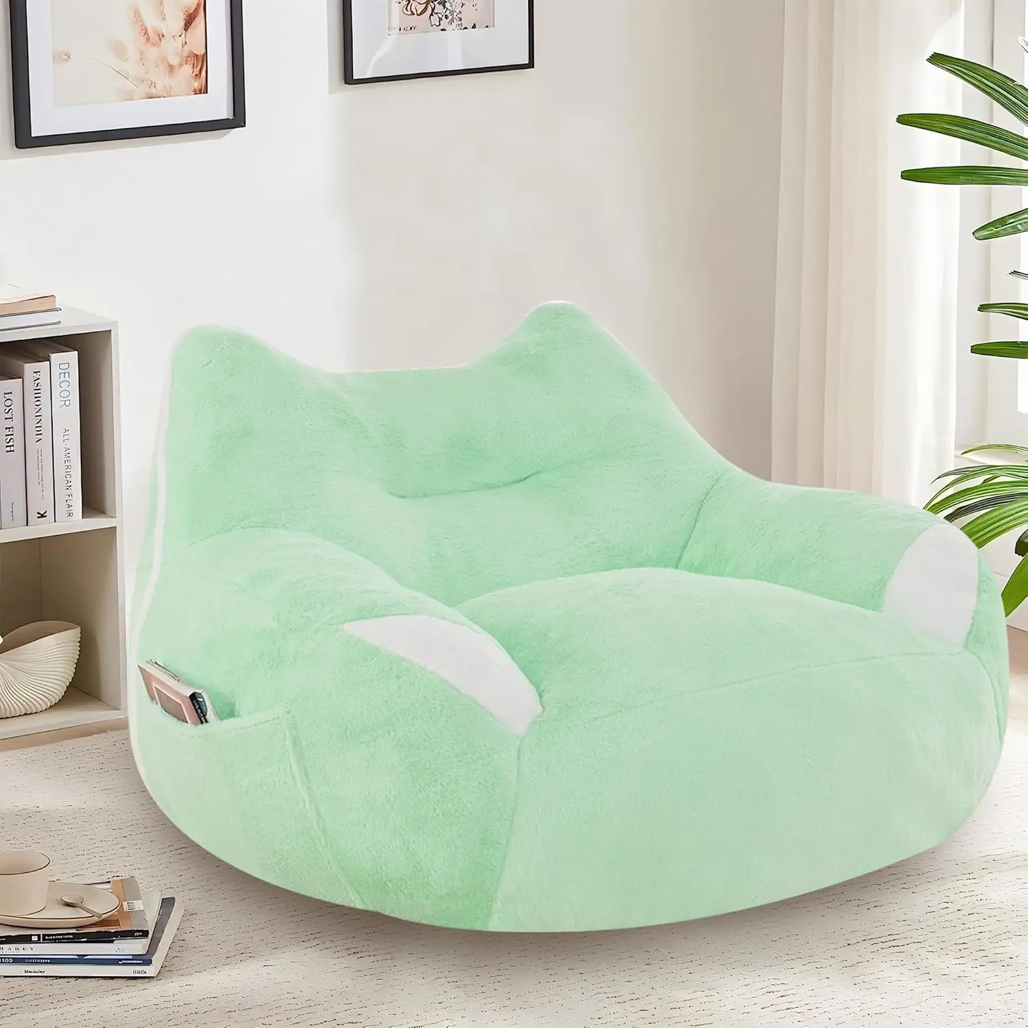 

Chairs for Adults,Big Bean Bag Chair with Artificial Rabbit Fur Fabric,Comfy Single Sofa for Living Room,Reading Room